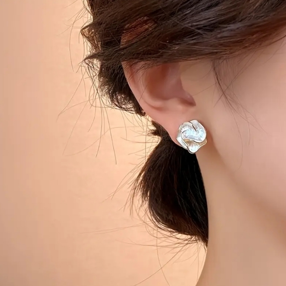 White Camellia Flower Earrings - Picture 7 of 9